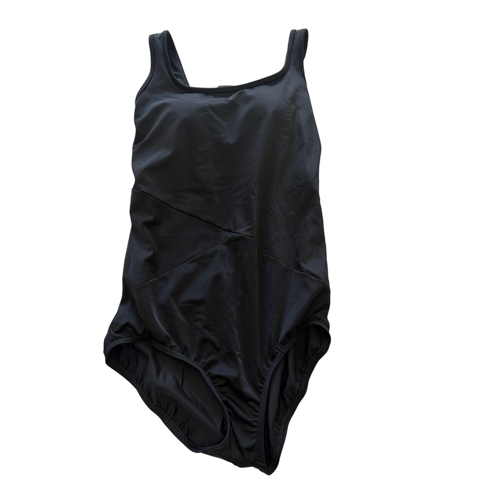 Lands End Black One Piece Swimsuit Scoop Neck Padded Slimming Size M 10-12